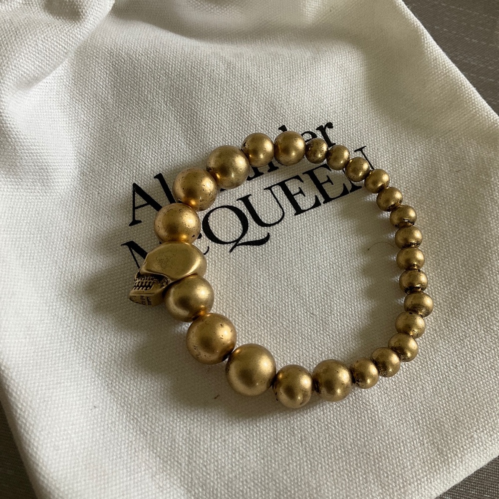 Alexander McQueen Gold Beaded Skull Bracelet